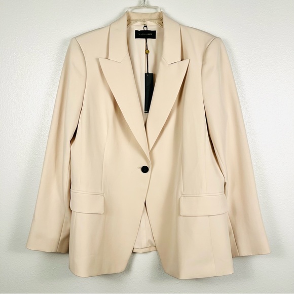 NWT Kobi Halperin XL Jordi Twill Canvas Neutral Beige One-Button Blazer Jacket - Picture 3 of 8